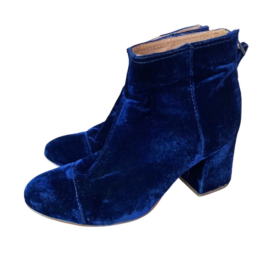 Madewell Jillian blue velvet leather lined retro ankle boots size 6